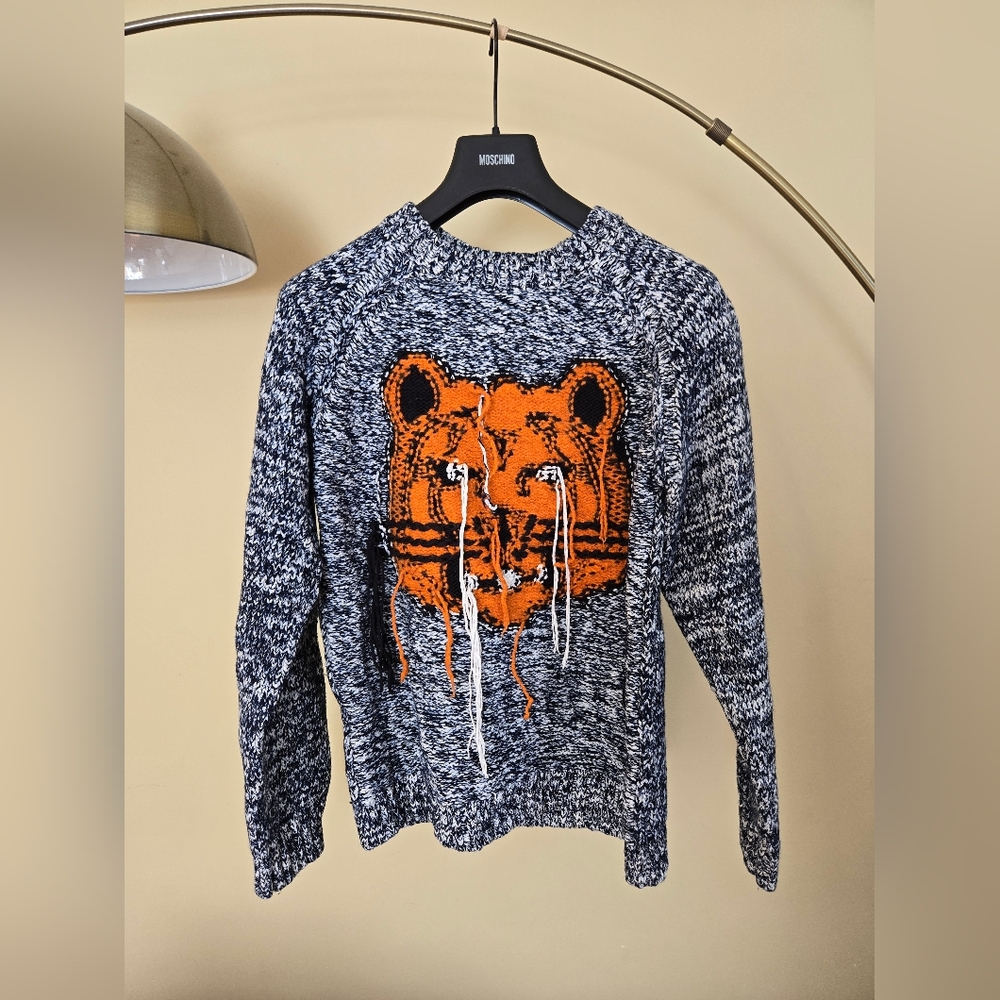 KENZO Size:S  Unisex Blue×White Intarsia Tiger Sweater